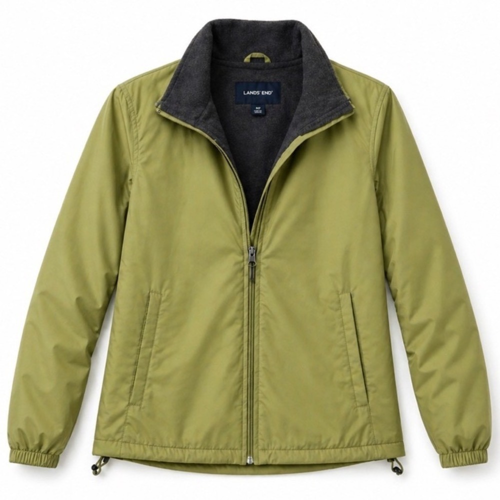 Lands' End Green Lightweight Polartec Fleece Lined Zip Jacket Women's Petite M